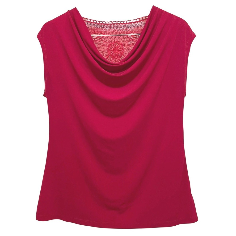 Apt 9‎ Slouchy Cowl Neck Lace Back Red Top Cap Sleeve Romantic Feminine Large
